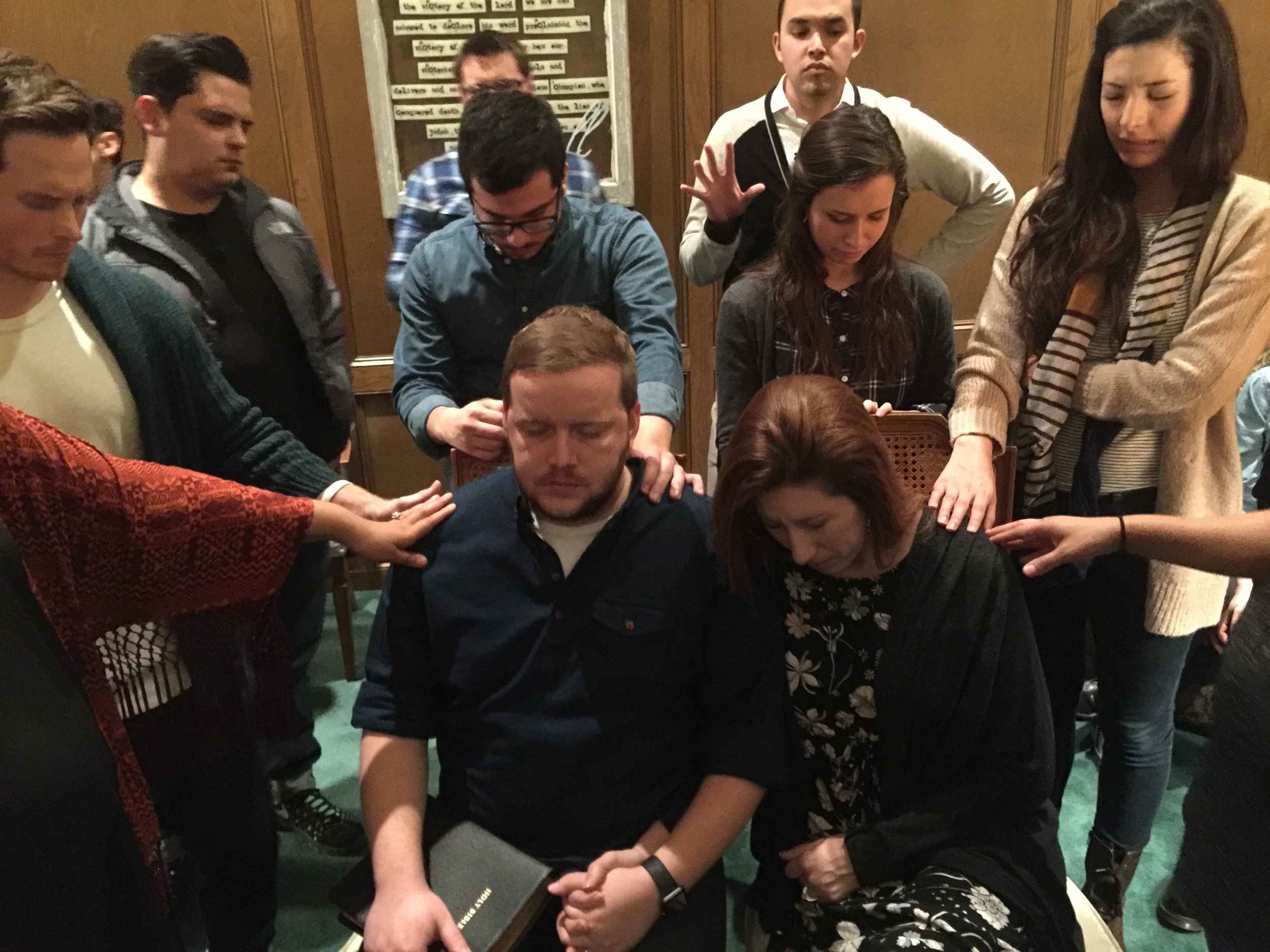 Our friends and spiritual backing praying over us before we're sent out.