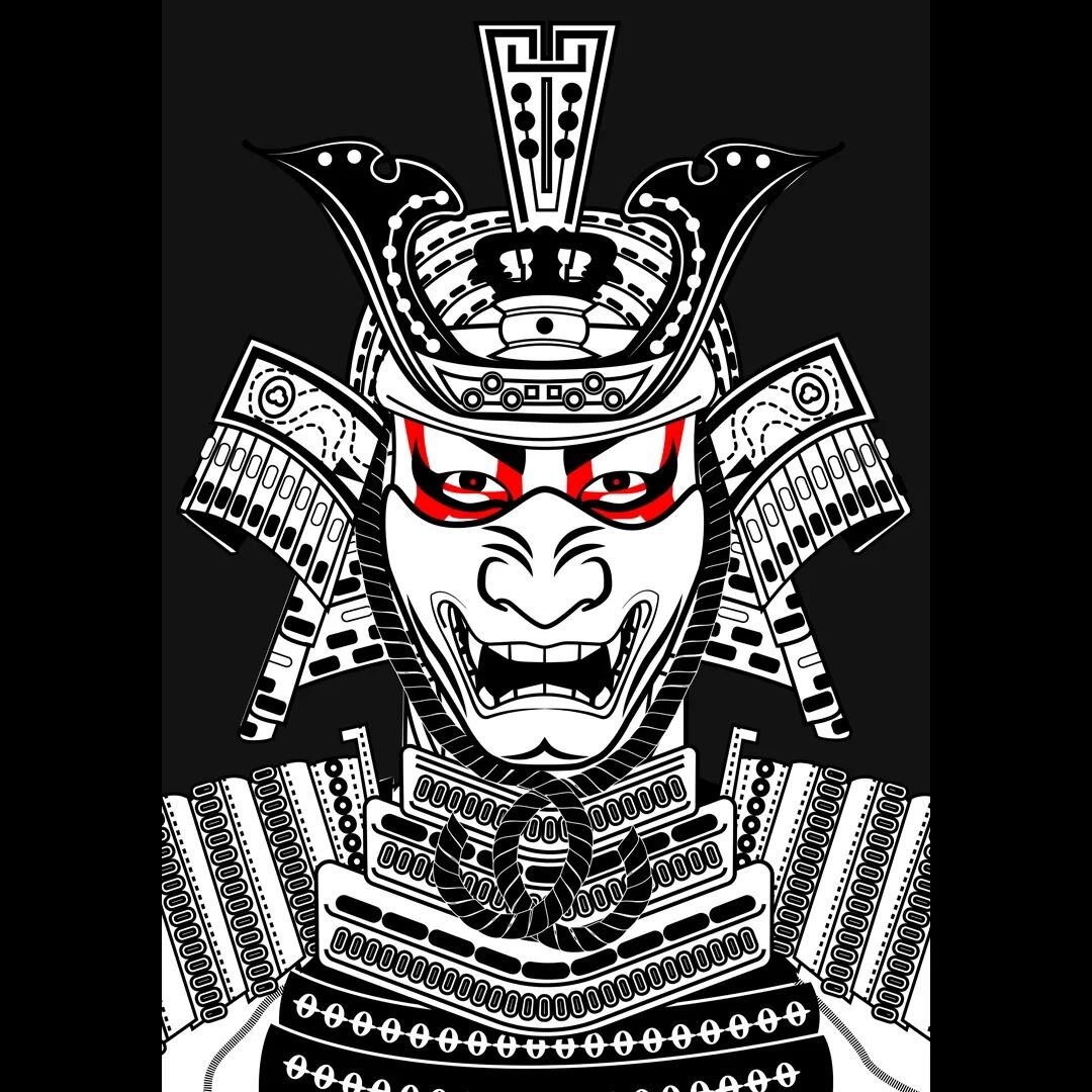 Vector kabuki samurai. I really just have been wanting to try out new things so..... here is this guy that I'm gonna do stuff with. I also think that I might want to paint over it to make a realistic...ish version. 
 .
.
.
.
.
.
.
.
.
.
.
.
#samurai 