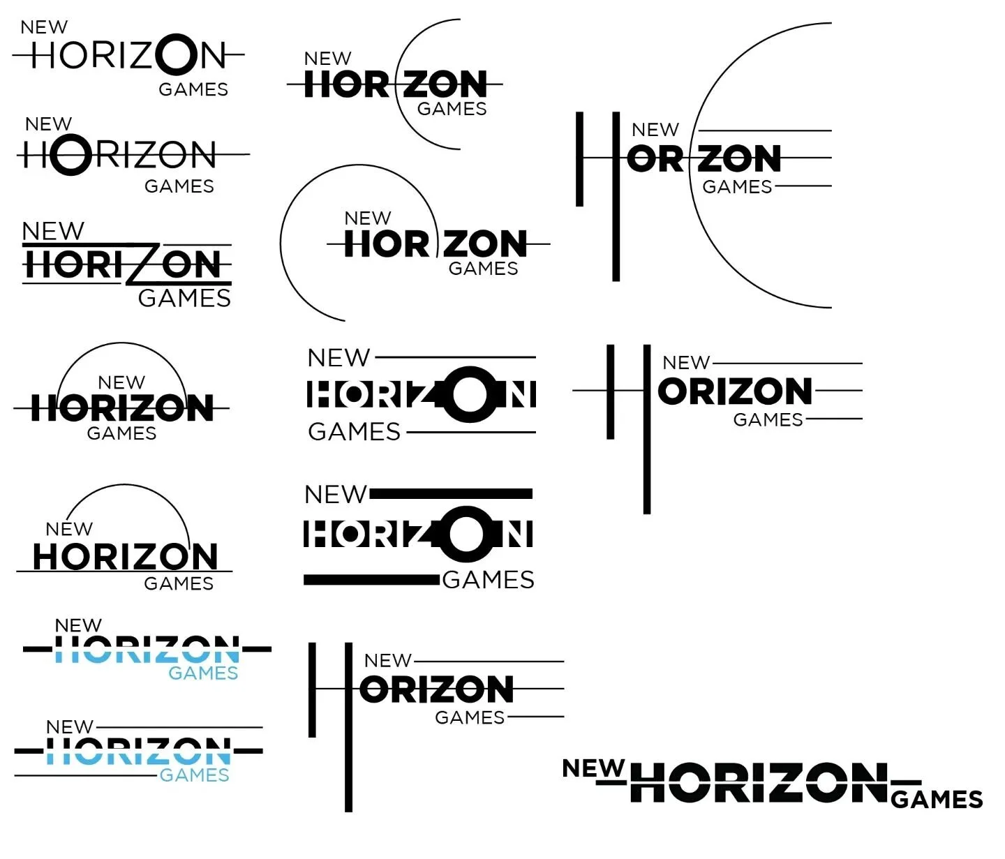 Round 1 of a request for a new game store. New Horizon Games is the name and&quot; simple and inspiring design&quot; was the only direction given. So I start off usually just playing with shapes and stuff before playing with color.  Which one do you 