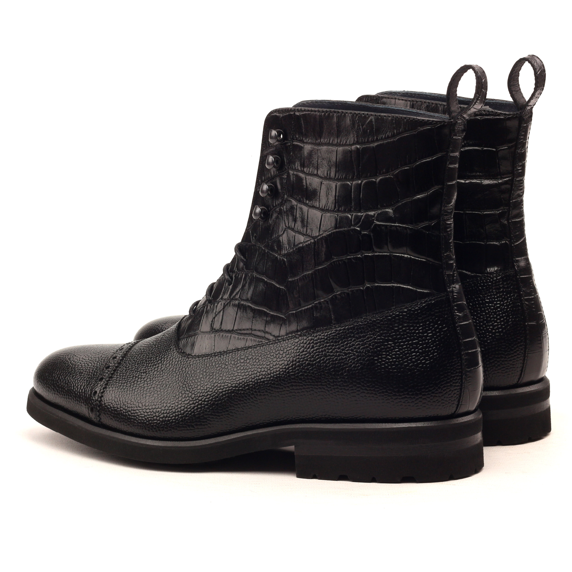 Balmoral Boot - Painted Pebble Grain Black-Croco Black-Ang6.png