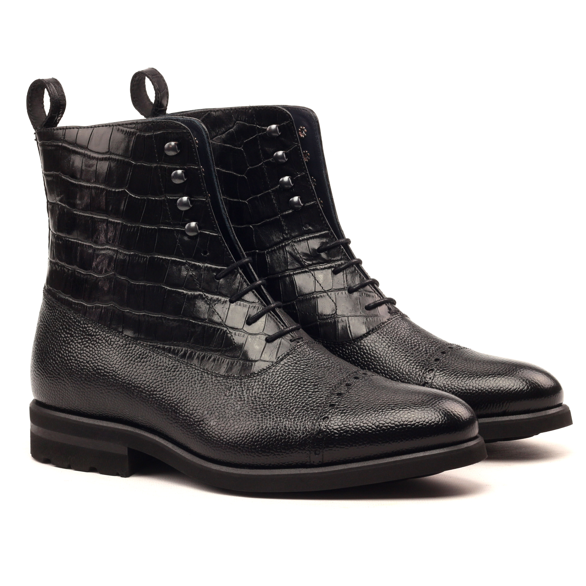 Balmoral Boot - Painted Pebble Grain Black-Croco Black-Ang5.png