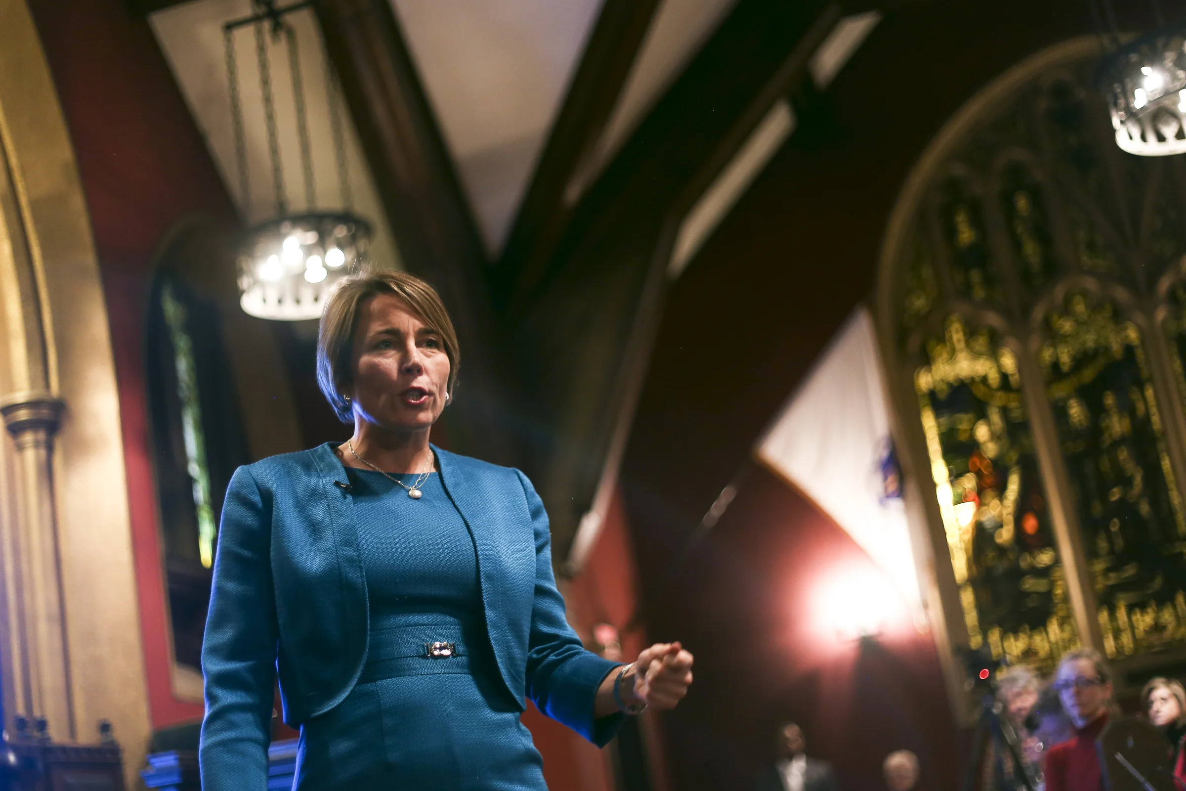   Malden, MA  / March 22, 2017  Massachusetts Attorney General Maura Healey speaks to Malden residents at a town hall meeting about opposing Trump at the local level.&nbsp; 