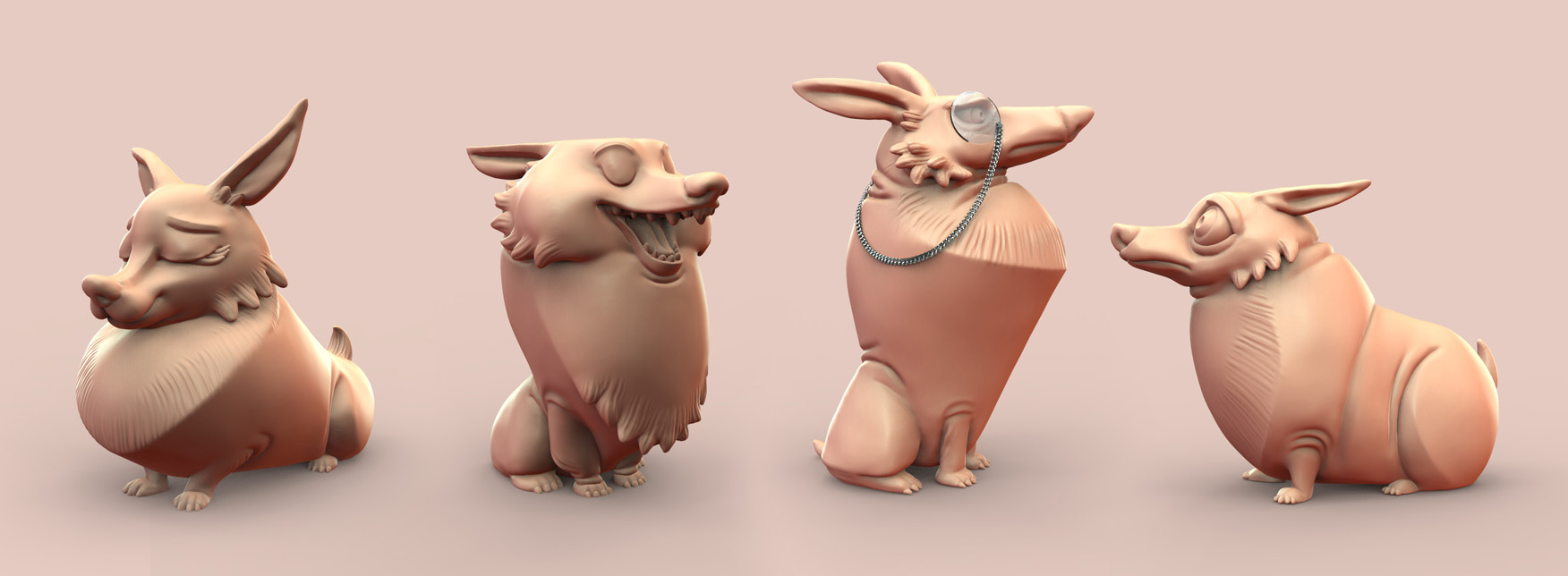 Corgi quick sculpts to develop a Keyshot workflow. Based on the designs of Meg Park