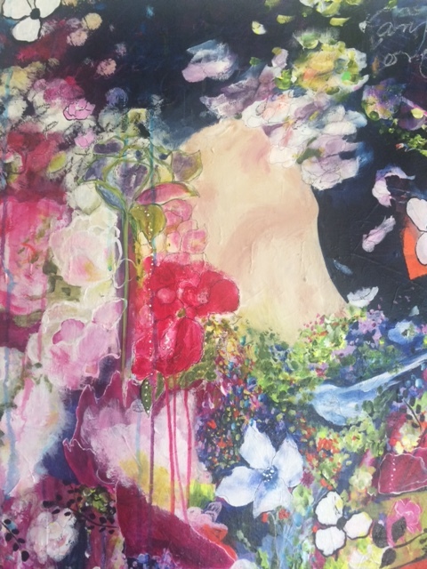 SECRET GARDEN SERIES (yet unnamed), 30x30 acrylic, pastel, and ink on canvas Leah Campbell Badertscher Copyright 2016, All Rights Reserved (partial image, see below for full view)