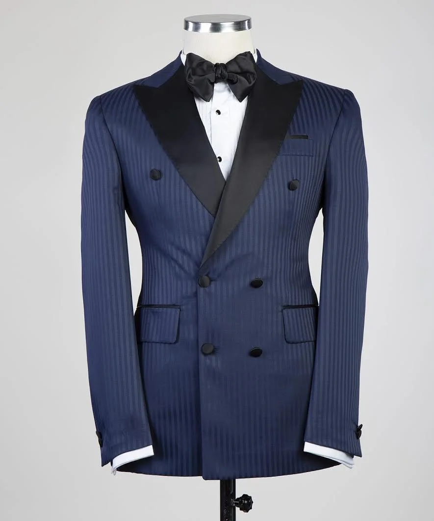 PROM 2020 - NAVY BLUE TONAL STRIPE DOUBLE BREAST TUXEDO