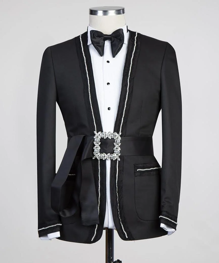 PROM 2020 - BLACK MINI JEWELED EMBELLISHED BELT OPTION TUXEDO