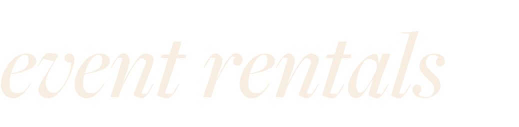 Stylized text reading "event rentals" in white cursive font on a black background.