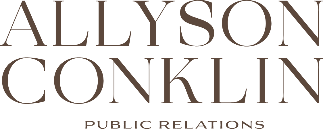 The image features the name 'Allyson Conklin' in large brown letters, with the words 'Public Relations' in smaller text underneath.