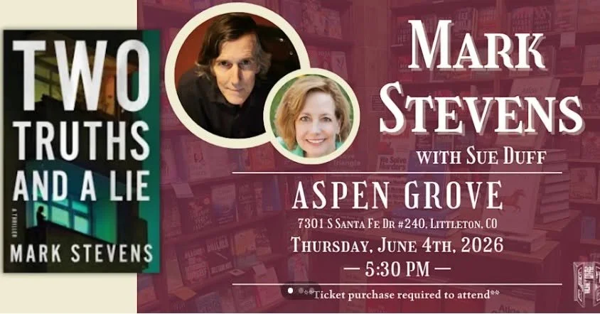 Thrills, twists, and unforgettable stories! Join @mark54stevens  and @sueduffauthor  live at @tatteredcover_aspengrove  for an evening of suspense and storytelling. Don&rsquo;t miss this special event celebrating their newest books!

Disclaimer: Imag