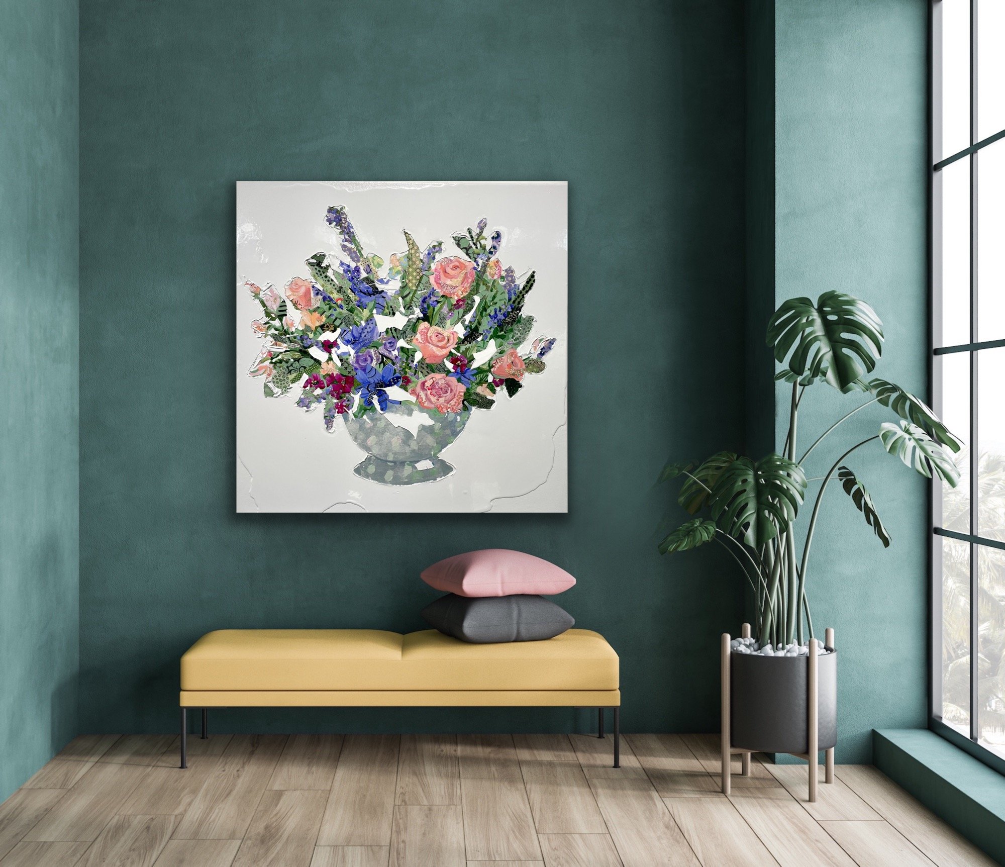 Installed Mixed Media Flower Painting