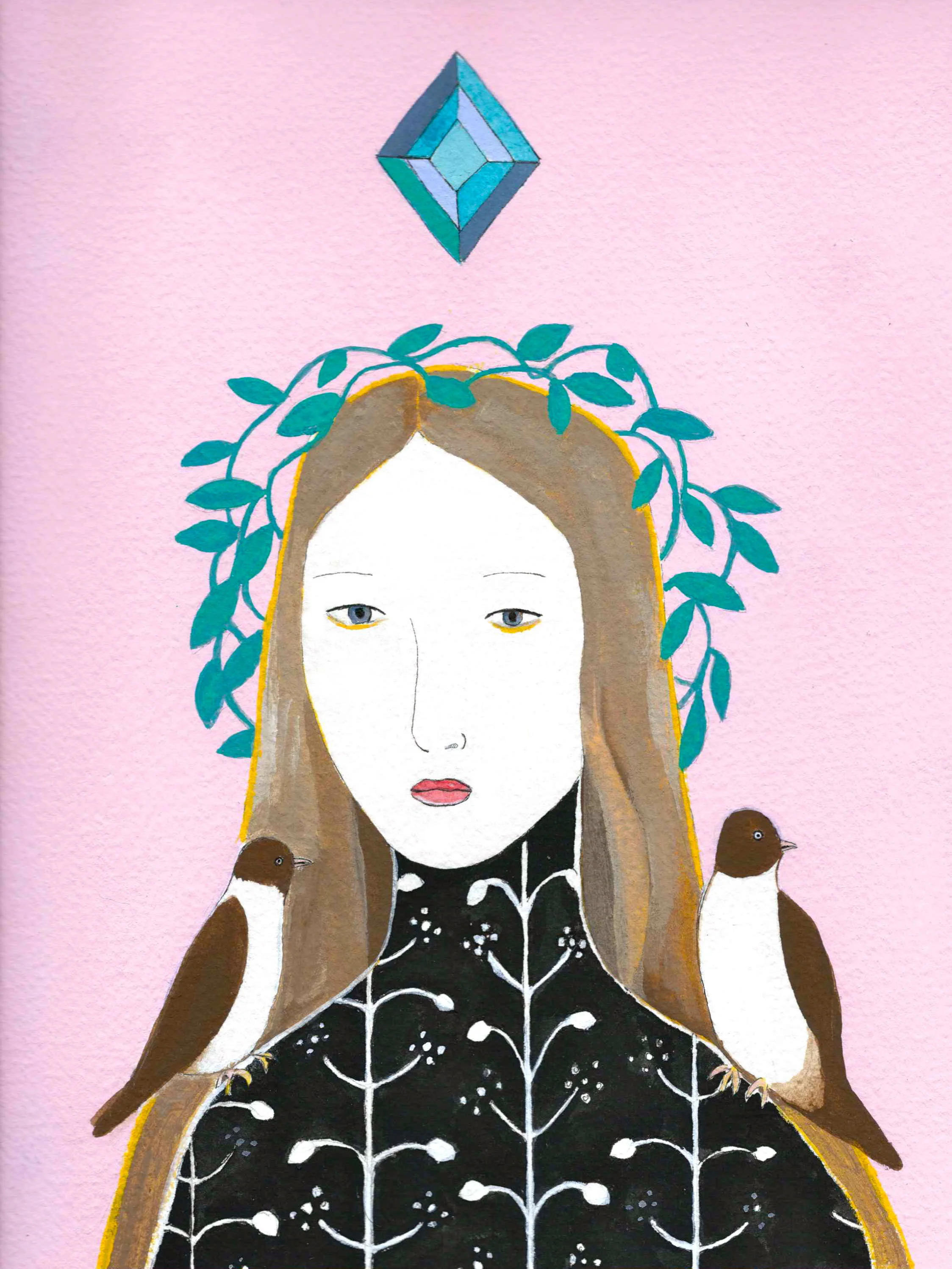 Girl with Two Birds