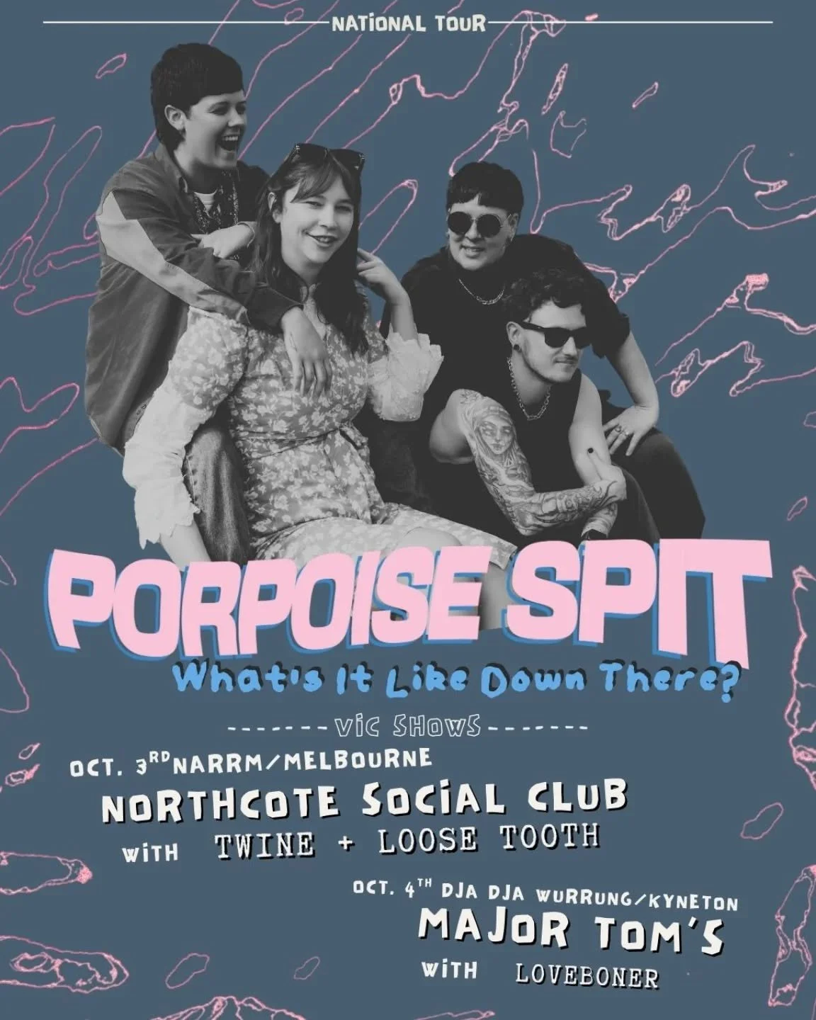 This Spring, Porpoise Spit set sail on their most ambitious tour yet, taking their acclaimed second LP&nbsp;&ldquo;What&rsquo;s It Like Down There?&rdquo;&nbsp;on the road across the country, including Major Tom's this Saturday night!
Tune in to 3RRR