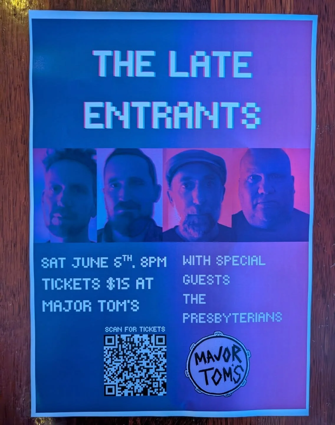 What do you get when you cross Malmsbury's best folk/indie/rock band with Castlemaine's best and most popular party band ? You get this Saturday night at Major Tom's!
The Late Entrants joined by The Presbyterians. Doors 8pm