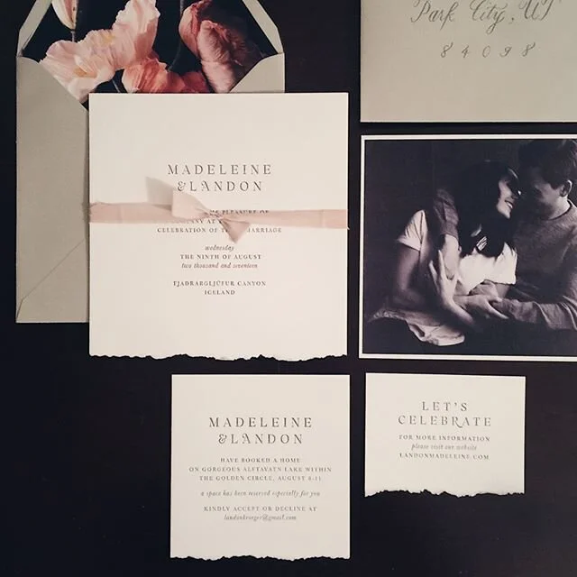 Absolutely obsessed with this wedding suite! Bride is a photographer and took the photo of the Icelandic poppies that lines her envelopes. 😍😍😍