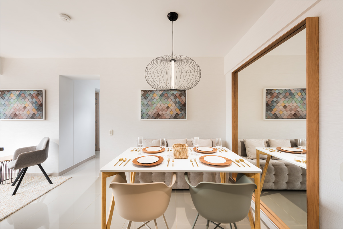 Foto de casas y apartamentos modelo, comedor apartamento Pentagrama. Jorge Mesa fotógrafo