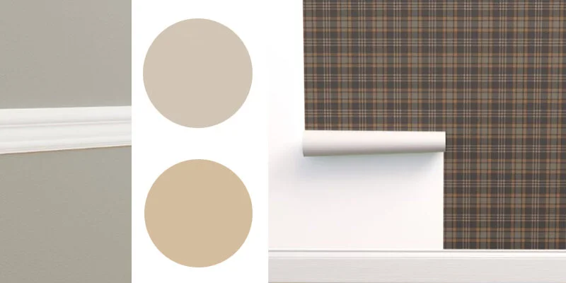 Here’s the color palette and wallpaper that will be going up over the next few weeks. There will be a double chair rail along all of the walls, with the upper and lower portions of wall painted HGTV Sherwin Williams color ‘Almeria’. The ceiling will be painted in HGTV Sherwin Williams color ‘Muslin Bolt’, in order to carry over the warmth of the room, without matching the wall color.