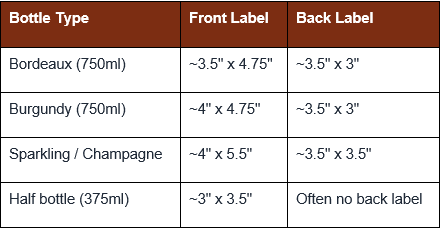 Wine Label Design size Chart