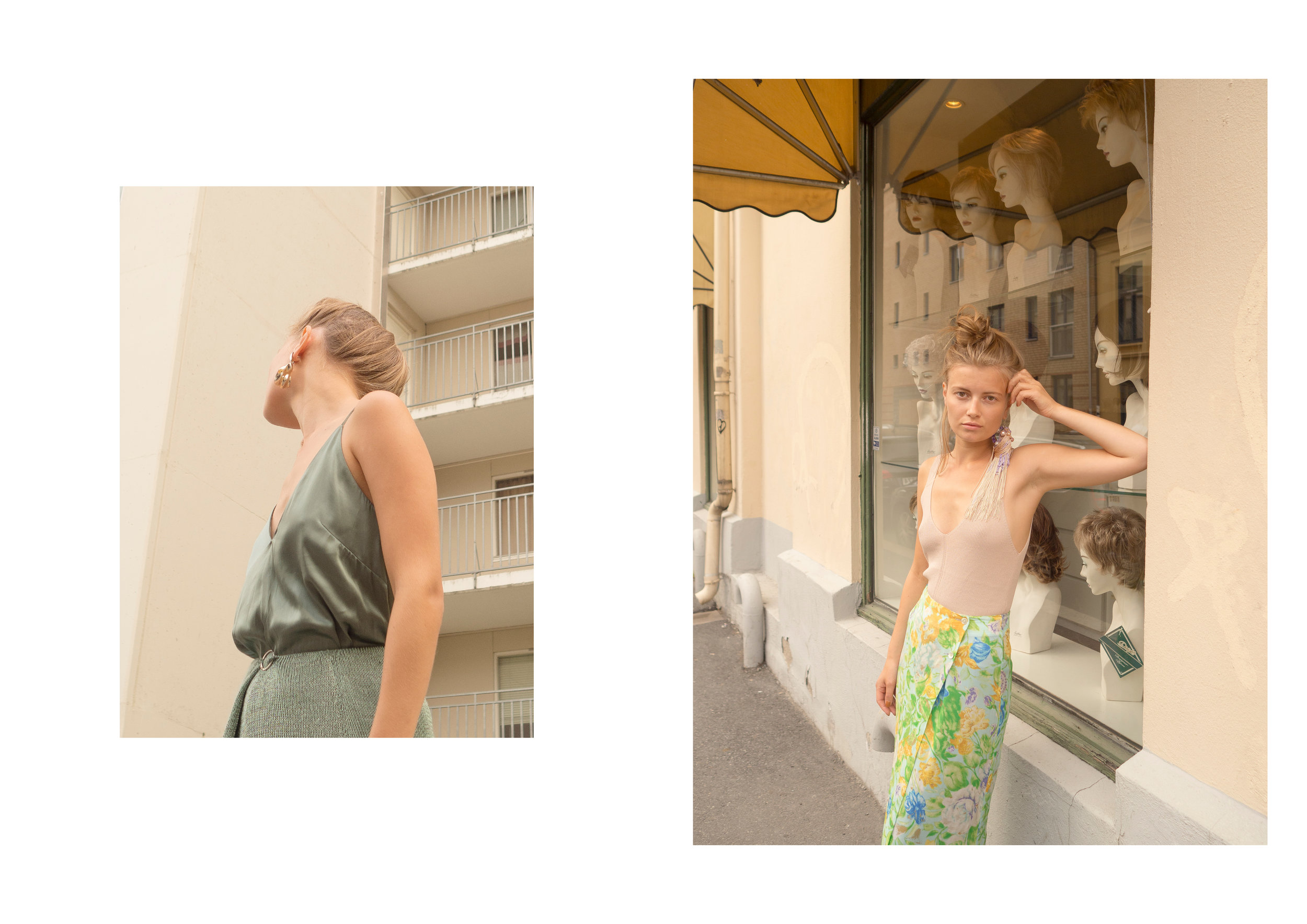 Øredobber: Annie Berner Topp/kjole: ZARA Skjørt: Karine Næss & Øredobber: Alva Brosten Topp: H&M Skjørt: KENZO