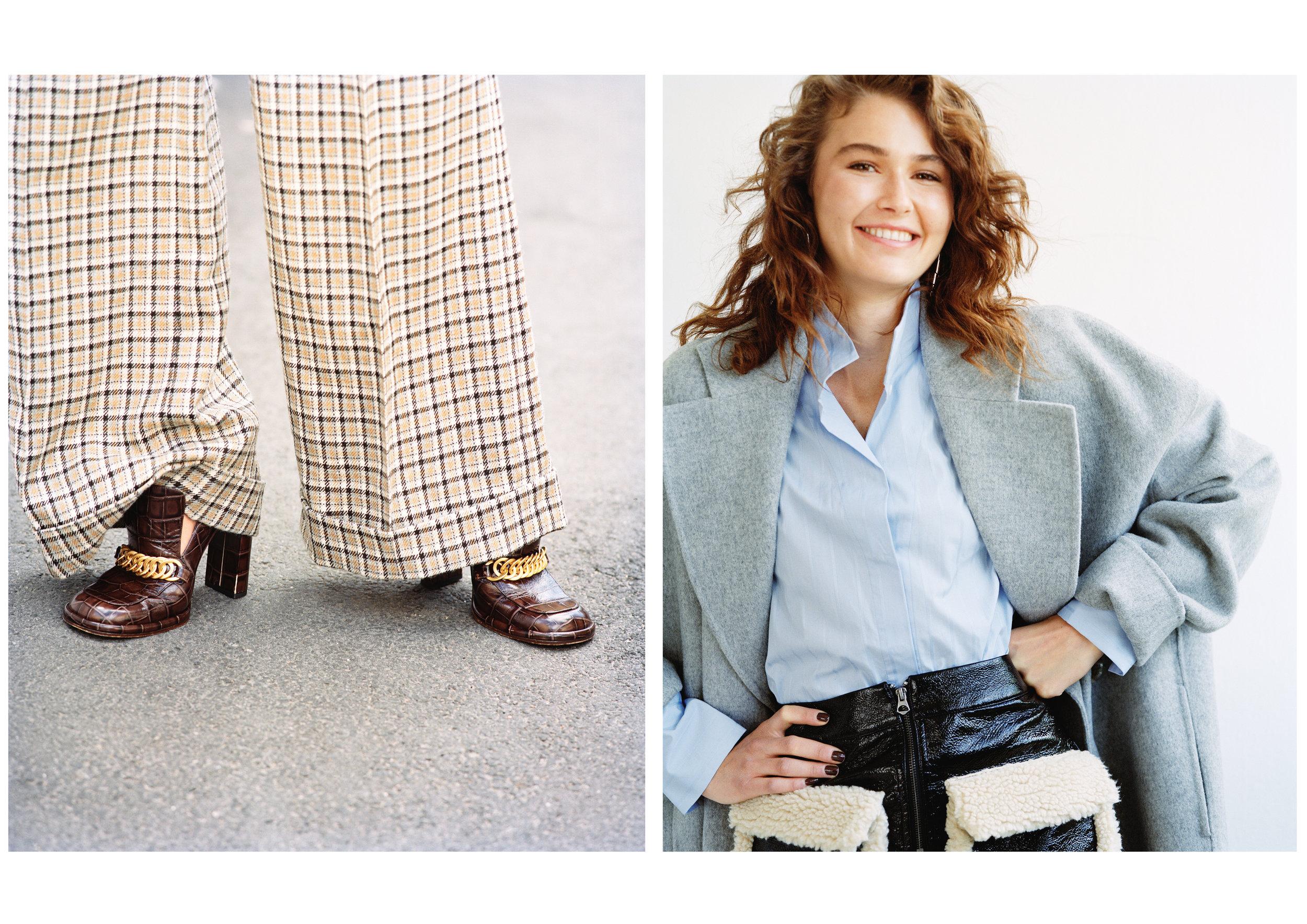 Maud: Bukse og sko fra Mulberry & Isabel: Kåpe - Acne Studios Skjorte - By Malene Birger Skjørt - Monki Øredobber - Dyrberg/Kern