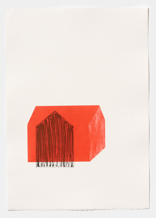   Arrangement in red I   2 plate aquatint and monoprint on Fabriano Rosapina, 70 x 50cm, 2015 