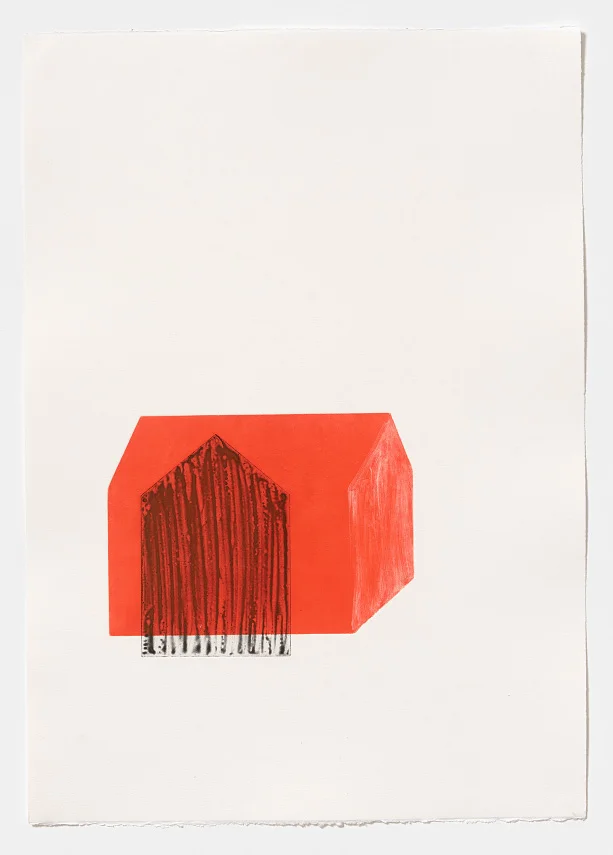 Arrangement in red I 2 plate aquatint and monoprint on Fabriano Rosapina, 70 x 50cm, 2015