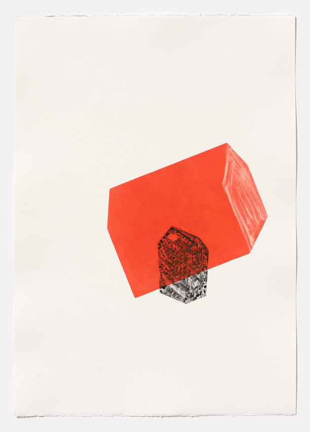   Arrangement in red II   2 plate aquatint and monoprint on Fabriano Rosapina, 70 x 50cm, 2015 