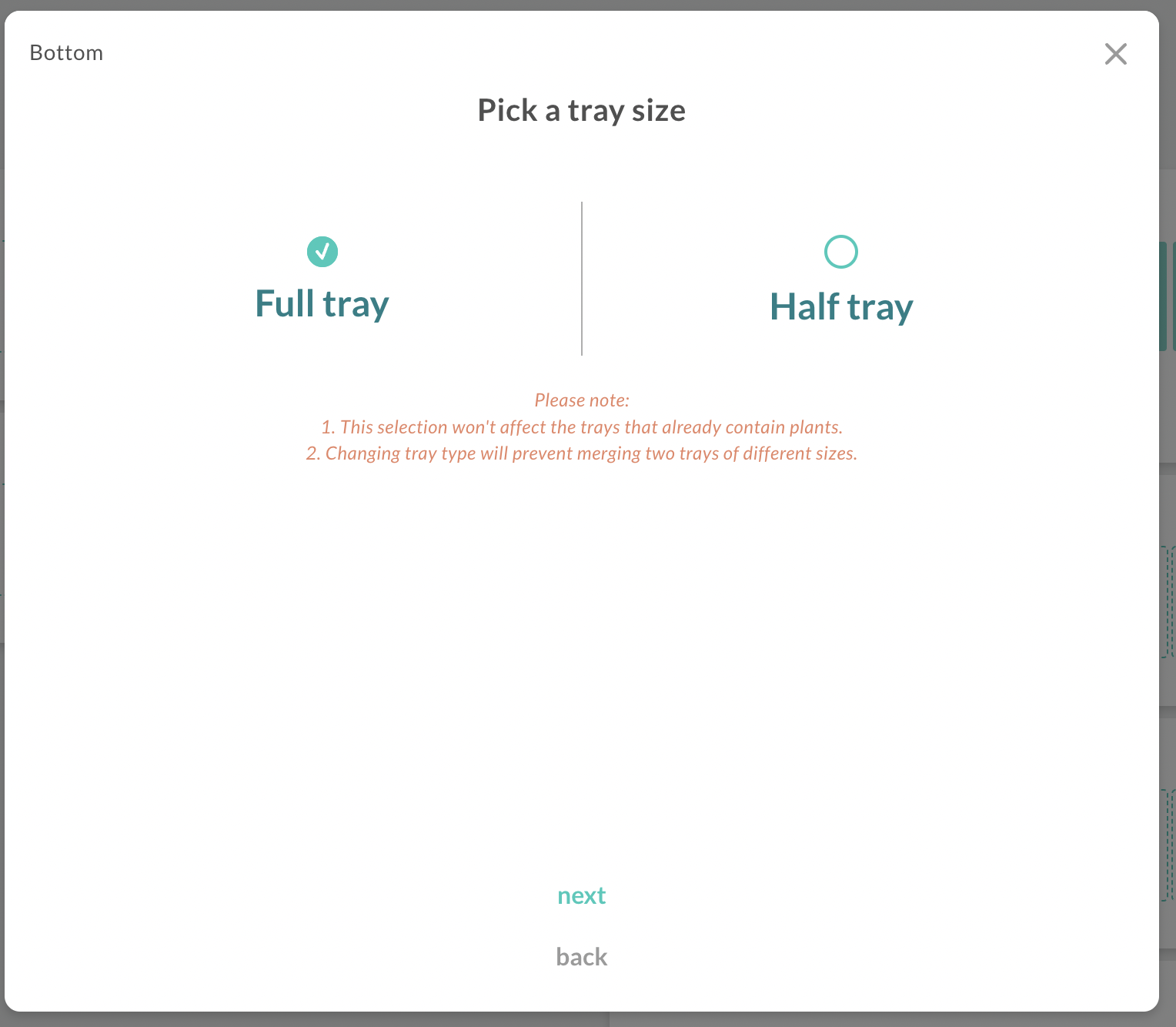 Pick a tray size