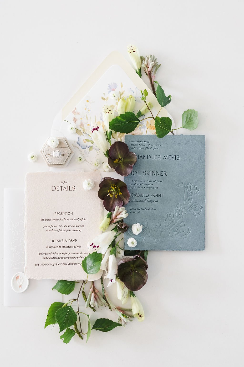 Romantic blue and white wedding invitation– Napa Valley | L’Relyea Events