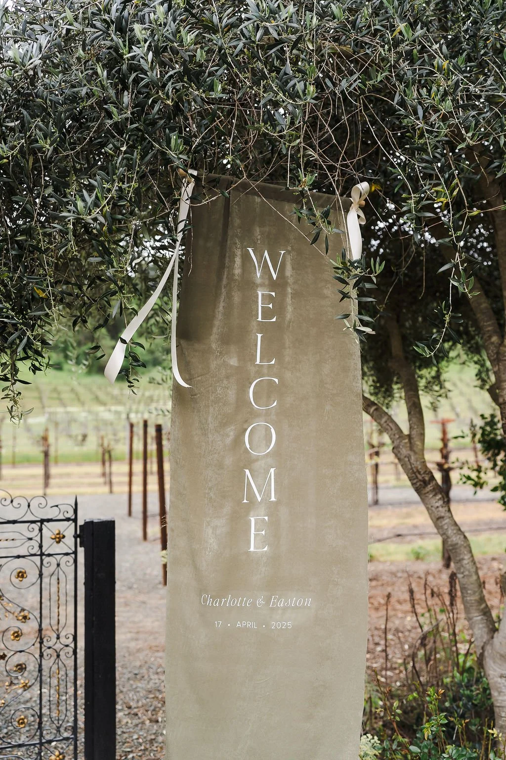 Fabric Wedding Welcome Sign– Napa Valley | L’Relyea Events
