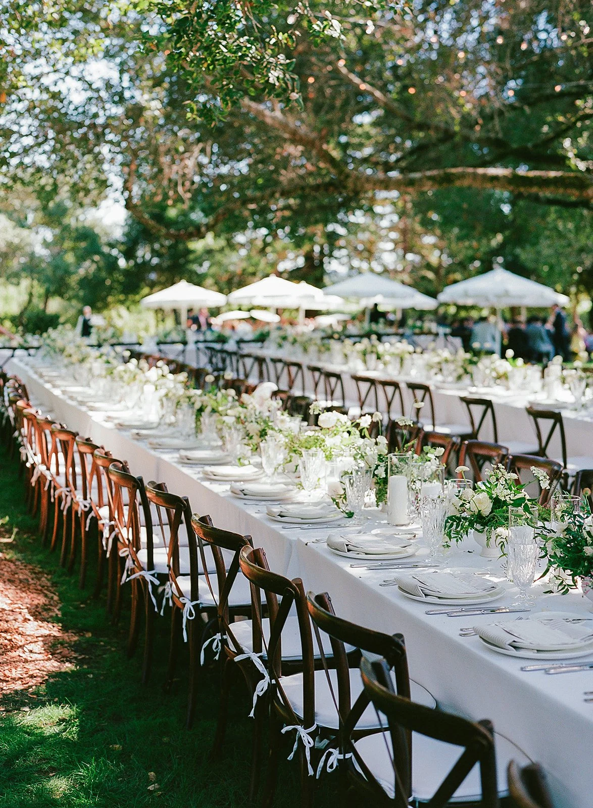 Elegant reception styling with vineyard sunset views at Oak Grove Estate wedding in Sonoma County, planned by L’Relyea Events