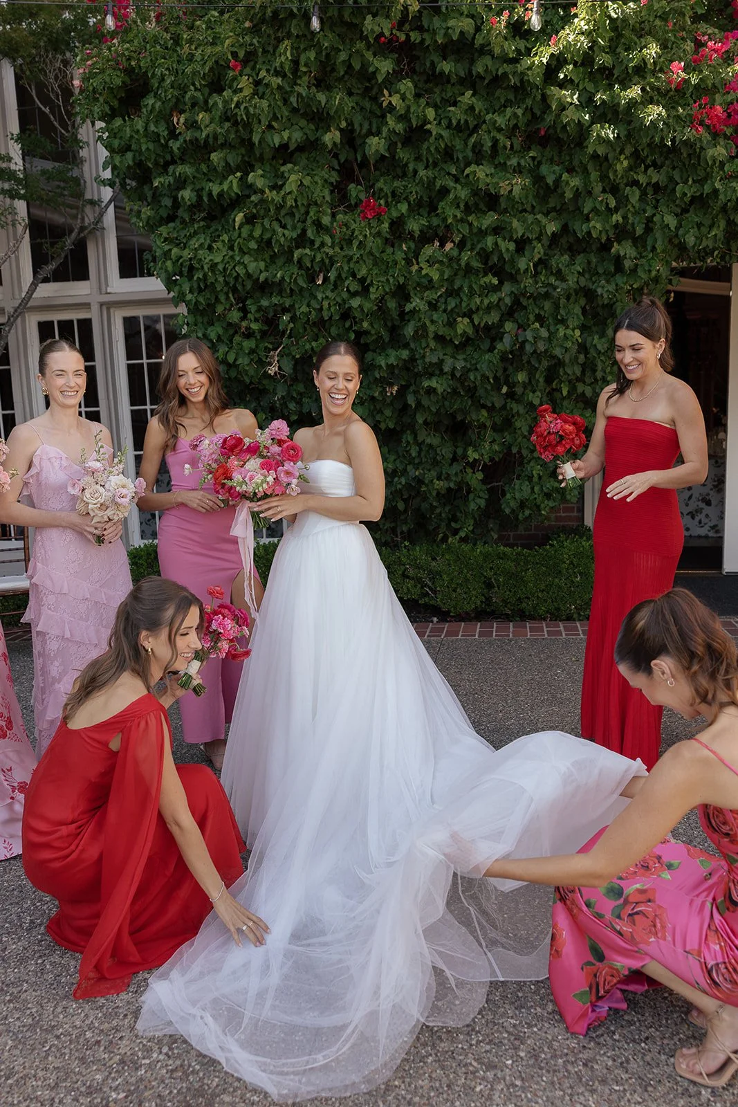 Vibrant pink and red mansion wedding décor at Kohl Mansion in the Bay Area, thoughtfully designed by L’Relyea Events