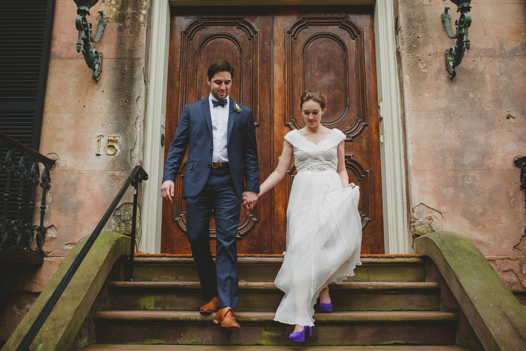 Savannah Wedding Photography - Bride and Groom on stairs