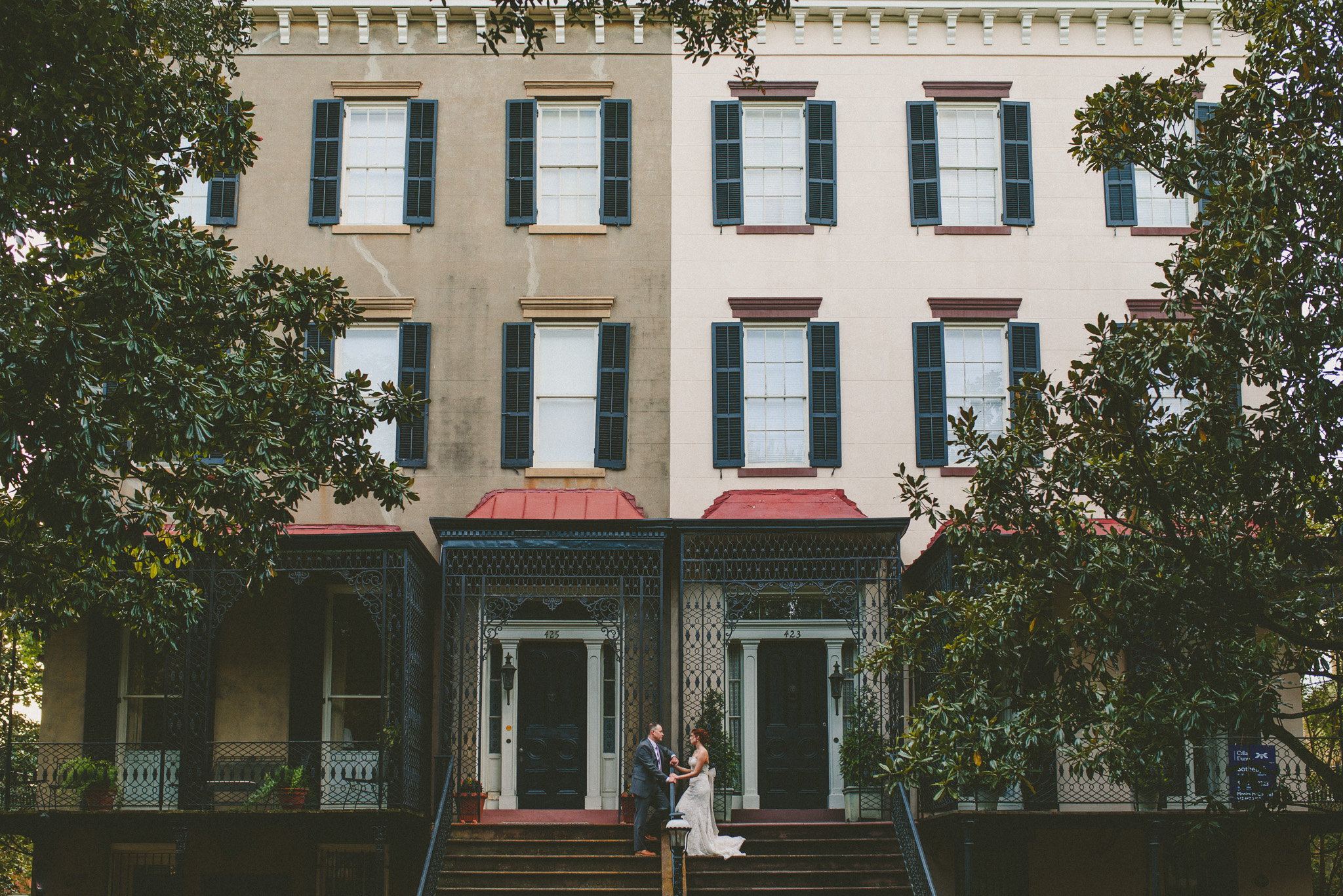 Savannah Wedding - Bride and Groom in Historic Districe