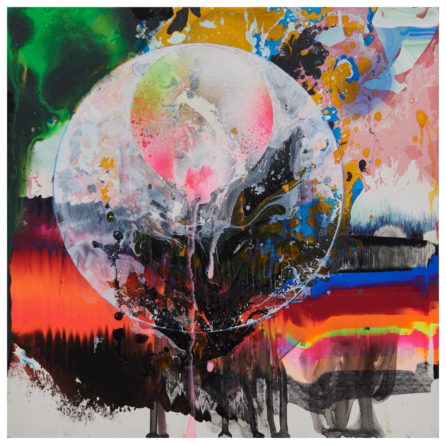 SOLD 2. Millie Benson Leaking Moon, Gouache, Spray Paint, Pencil on Wood 12 x 12 inches 2022.jpg