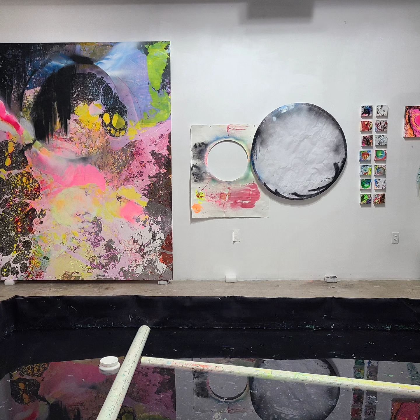 From texts to myself 2/18/2024:

The paintings are physical. 
They are the remains of the performance of various endurance exercises.
What is being endured?  The exploration of questions around color, compostion, and light on a large scale, bigger th
