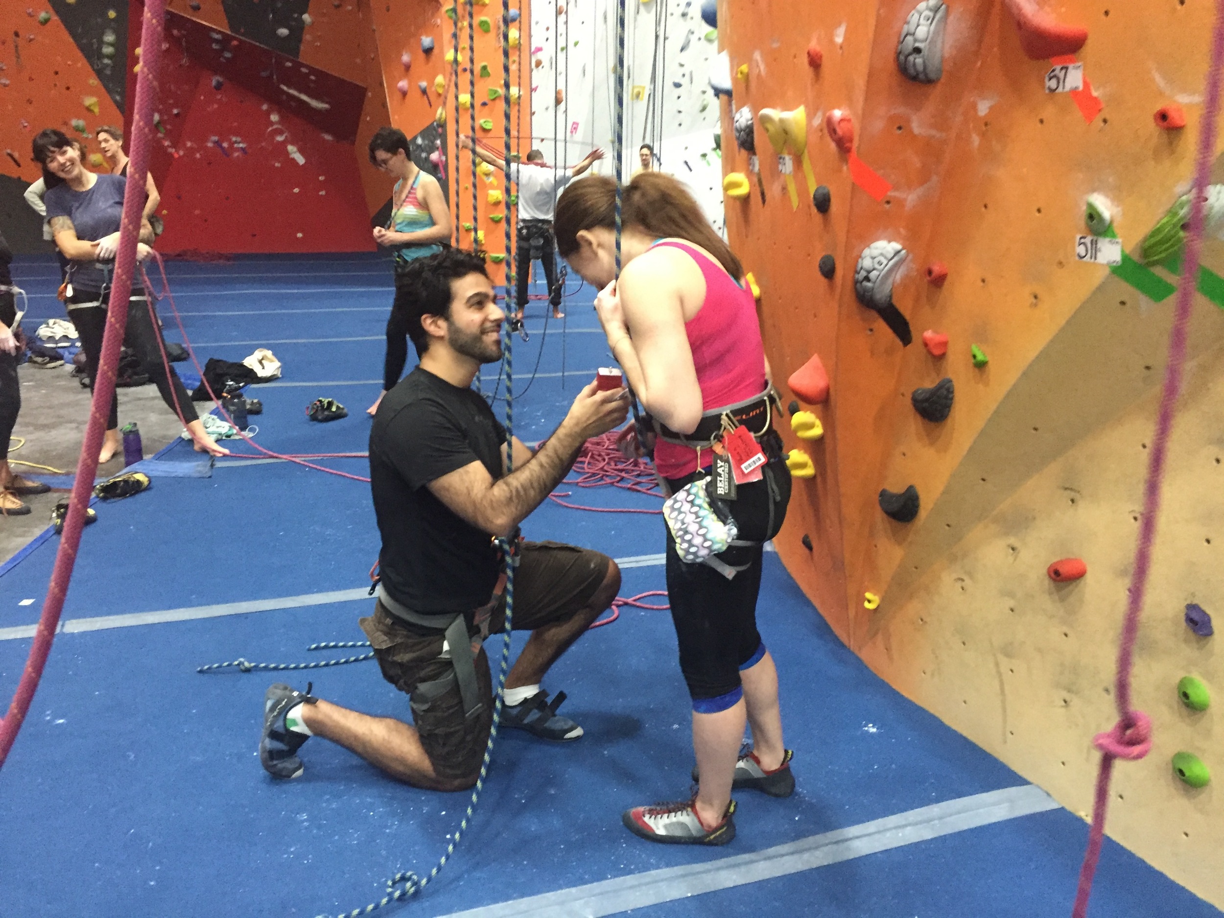  We wrapped up the year with a (surprise!) proposal. Two lovebirds, intertwined with ropes and sweet nothings, found themselves caught in a moment at the base of a toprope climb at The Cliffs at LIC. 