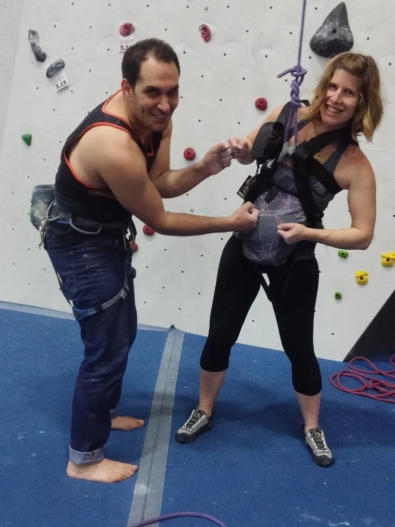 Climbing at The Cliffs with Hagai, 30 weeks pregnant