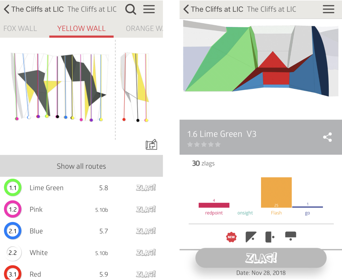 Sample screenshots of the Vertical Life App