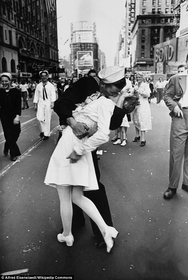 Commonly viewed as a celebration of victory, this photo depicts a sailor, probably drunk, who was celebrating by “running along the street grabbing any and every girl in sight”