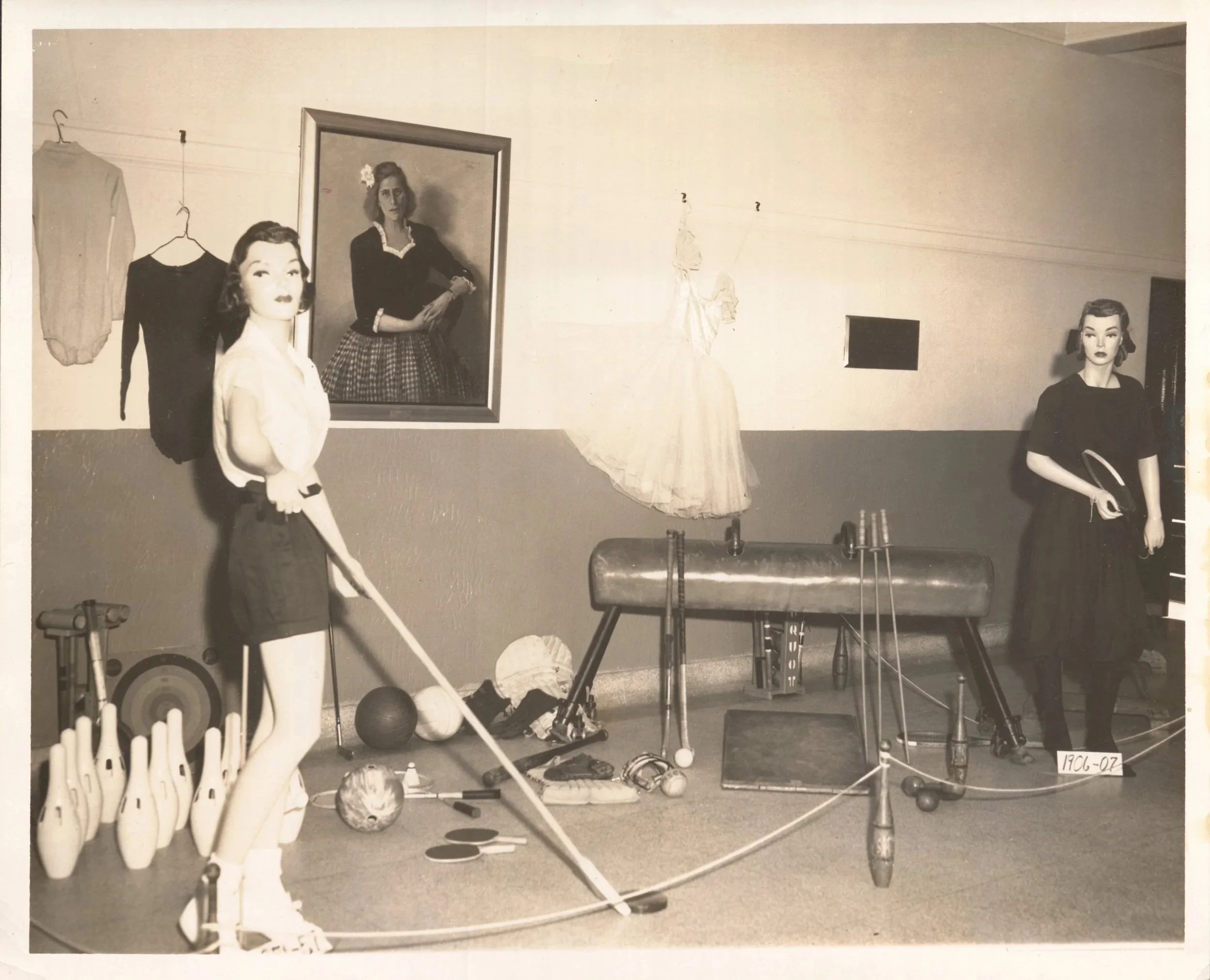  Old sports and dance equipment.   Photo courtesy of the Beulah Culbertson Archives and Special Collections. 