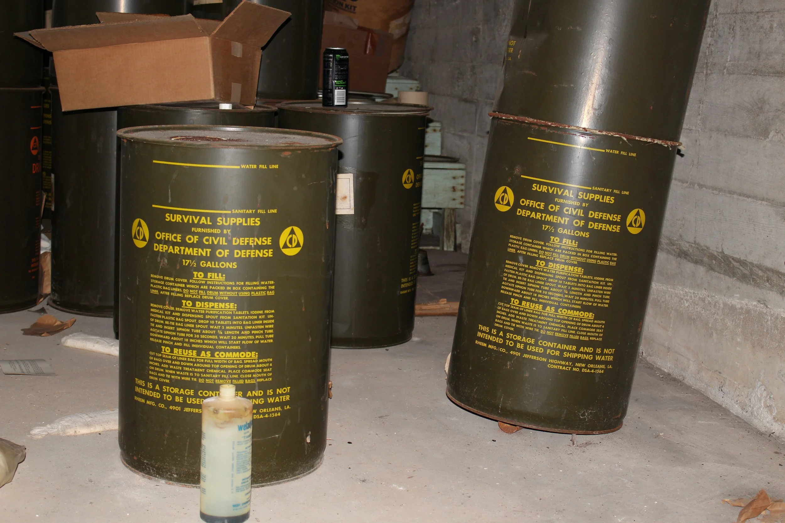  Ration barrels left behind in the fall out shelter. 