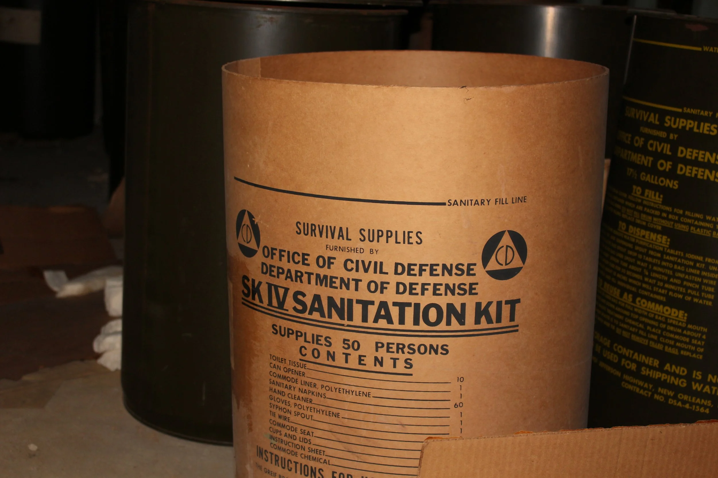  IV sanitation kit barrels left in the shelter. 