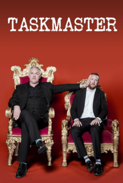 Poster for Taskmaster with the hosts sitting on thrones.