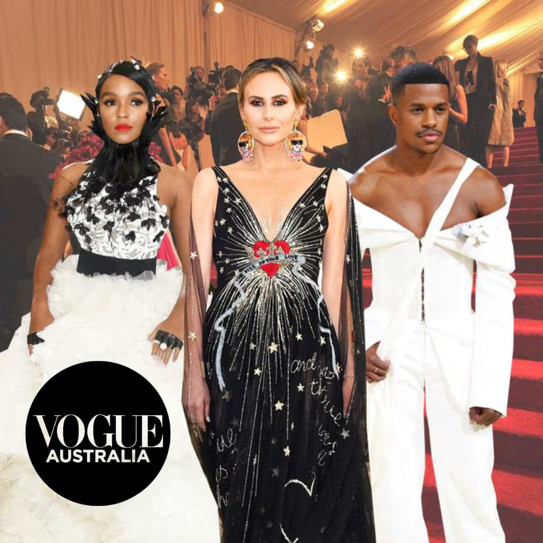 Keltie Knight in Vogue Australia wearing Australian designer Paul Vasileff's Paolo Sebastian.