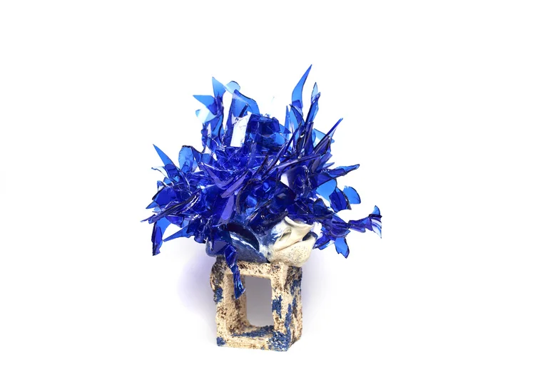 Rectangular Base with Blue Glass (156.1)