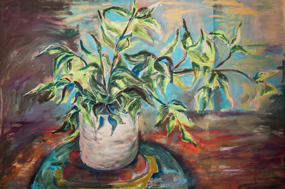 Branches with Green Leaves in White Jar (28)