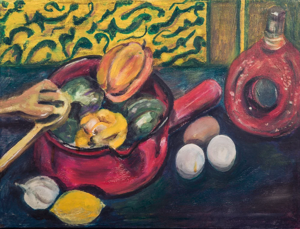 Vegetables, Eggs, Red Pot & Bottle (55)