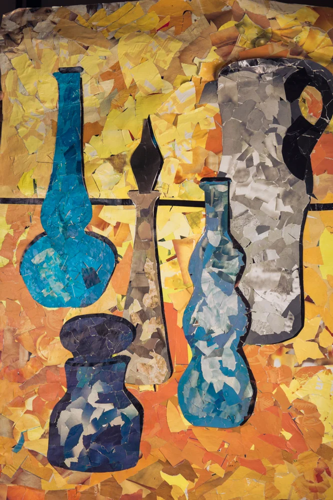 Gray & Blue Bottles on Orang Background (71)