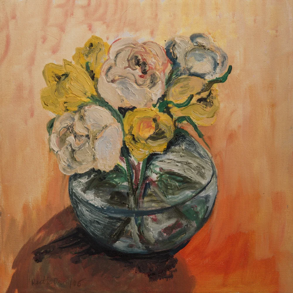 Yellow Roses in Glass Vase (85)