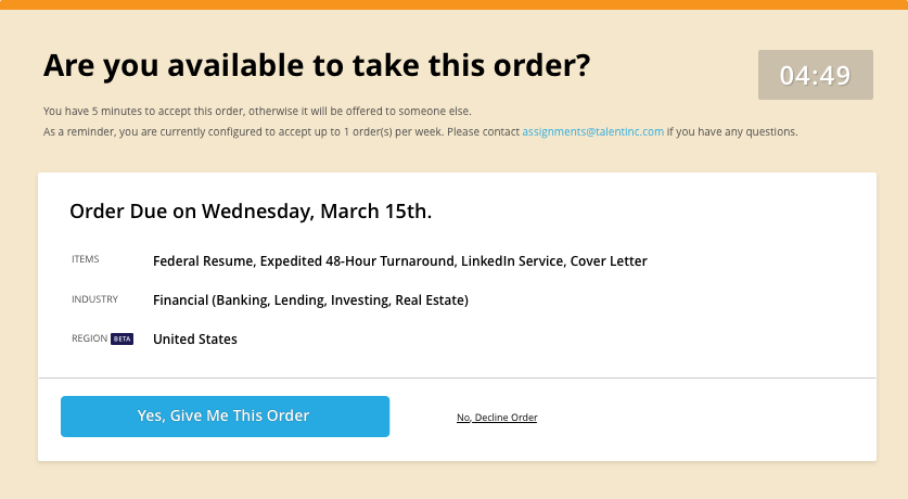 Old job offer with little relevant client information.